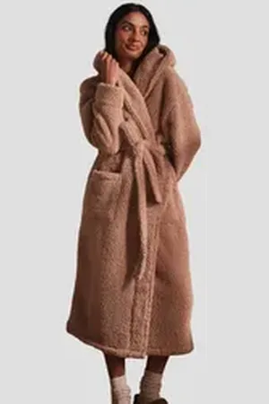 Next Damenbademantel Langer Teddy-Morgenmantel, Polyester (recycelt) beige XL