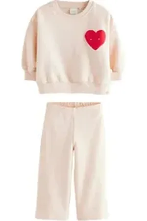Next Sweatanzug Herz-Sweatshirt und Hose mit weitem Bein (2-tlg) beige 110-116 (5-6 J.)