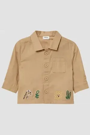 QS by s.Oliver Outdoorjacke Overshirt mit Stickerei in Leinenoptik Artwork braun 86
