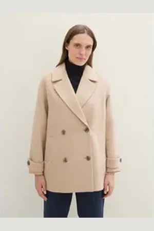 TOM TAILOR Sommerjacke Kurzer Mantel mit recycelter Wolle beige L