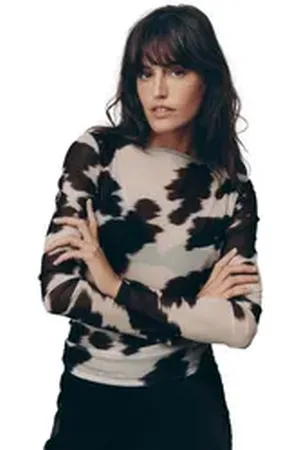 Next Langarmshirt Gerafftes Top mit Shirt in Mesh-Optik – Kurzgröße (1-tlg) schwarz 19 (GB: 10 Petite)