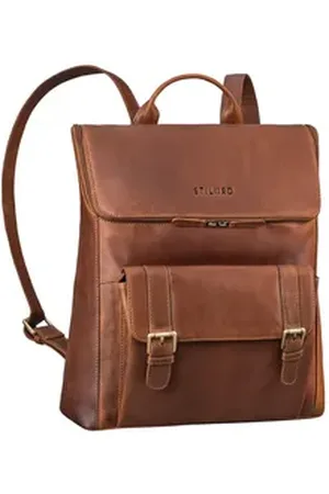 STILORD Notebook-Rucksack "Rosalia" Großer Lederrucksack Damen Echtleder Laptop 15,6 Zoll braun