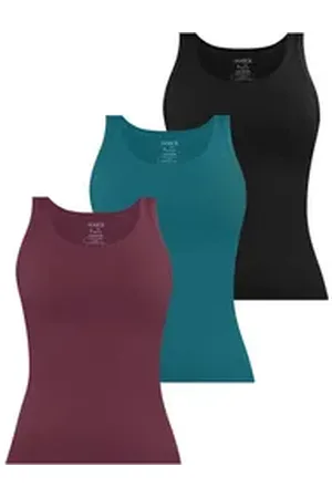 Janice Tanktop 3 x Damen Top Nazca Trägertop aus Baumwolle schwarz M/L
