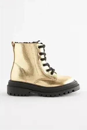 Next Klobige Schnürstiefel, weite Passform Schnürstiefelette (1-tlg) goldfarben 24,5 EU