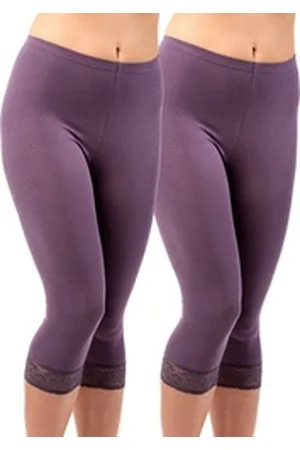 Hermko Caprileggings 5722 2er Pack Damen 3/4-Leggings mit Spitze lila 36/38 (S)