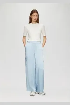 QS by s.Oliver Stoffhose Satinierte Cargohose im Relaxed Fit mit Elastikbund Gummizug blau 48