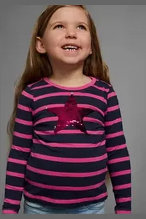 Kidsworld Langarmshirt für kleine Mädchen langärmlig, Basic-Passform, mit mehrfarbigen Streifen blau 92/98