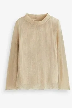 Next Stehkragenshirt Netzstoffoberteil mit Glitzer und Stehkragen (2-tlg) goldfarben 166 (15 J.)
