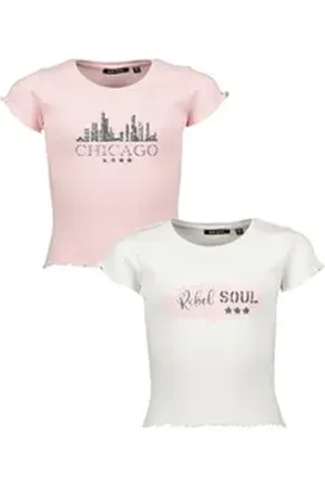 Blue Seven T-Shirt Mädchen Ripp T-Shirt Doppelpack weiß rosa (2-tlg) rosa 164