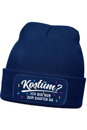 MoonWorks Strickmütze Herren Beanie Patch Strickmütze mit Spruch Aufdruck Fasching Karneval blau