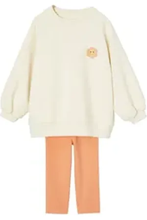 Vertbaudet Kleid & Hose Mädchen-Set: geblümtes Sweatkleid, & 3/4-Leggings 4er-Pack weiß 110