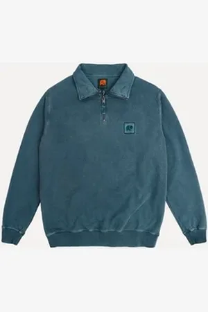 TRENDSPLANT Rundhalspullover Sauce Pigment Dyed Half Zip Sweater Elm Green grün S