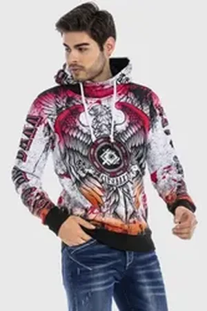 Cipo & Baxx Rundhalspullover Sweatshirt mit coolem Alloverprint rot S