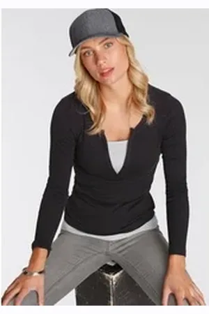 FLASHLIGHTS 2-in-1-Langarmshirt figurbetonte Passform, Rundhalsausschnitt, elastisches Material schwarz 52/54
