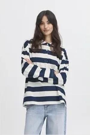 B YOUNG Langarm-Poloshirt BYBXSOMSET Zeitloses Poloshirt blau XL