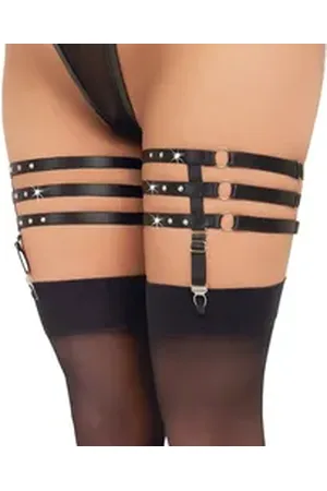 Cottelli Collection Strumpfband Straps-Strumpfband - schwarz, mit Schmucksteinen schwarz L/XL