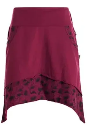Vishes Minirock Damen Baumwolle A-Linie Blumen-Muster breiter Bund zum Schnüren Alternative Bekleidung, Ethno, Hippie, Retro Style rot 42