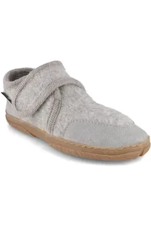 Haflinger Fritzi Kinder Klettslipper, steingraumeliert, Slipper, Jungen, Mädchen Hausschuh rutschhemmende Naturgummisohle grau 34 EU