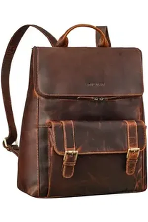 STILORD Notebook-Rucksack "Rosalia" Großer Lederrucksack Damen Echtleder Laptop 15,6 Zoll braun