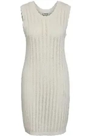 Noisy May Strickkleid Feiner Grobstrick Midi Kleid Ärmellos gehäkelt (kurz) NMLAIKA S/L O-NECK KNIT DRESS FWD beige XL