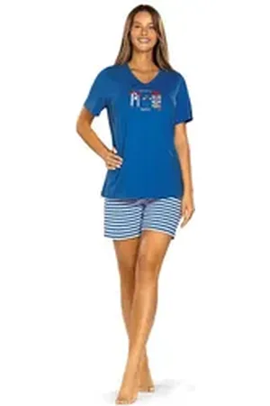 Comtessa Shorty Feeling Good (Set, 2 tlg., 2-teilig) Damen Pyjama 2-teilig Shorty Baumwolle große Größen blau|lila 48