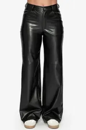 SASSYCLASSY Lederhose Straight-Fit Thermo Hose Damen aus Kunstleder Therno Kunstlederhose mit Knopf und Reißverschluss Schwarz schwarz L