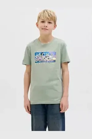 JACK & JONES T-Shirt JJCOLTON PHOTOPRINT TEE SS CREW NE JNR grün 176