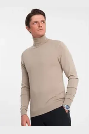 Ombre Clothing Rollkragenpullover Gestrickter Rollkragenpullover für Herren mit Viskose braun L