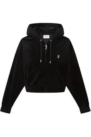 Juicy Couture Kapuzennickijacke ICCLE DIAMANTE OVERSIZED CROPPED HOODIE Damen Trainingsjacke Damen, Sweatjacke mit Kapuze, Velour, mit Glitzer, Sale schwarz XS