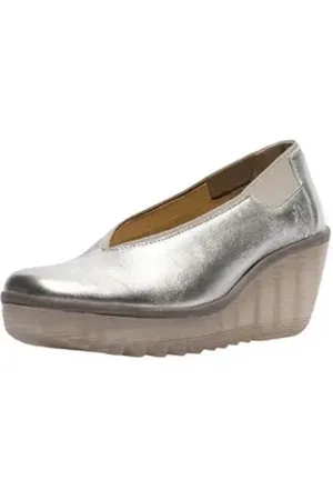 Fly London Pumps Leder Keilpumps silberfarben 40 EU
