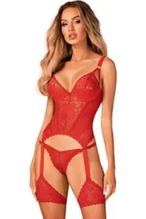 Obsessive Corsage Corsage Belovya rot mit Spitze inkl. String mit rot M/L