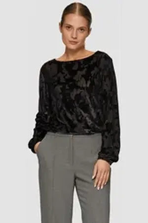 QS by s.Oliver BLACK LABEL Langarmshirt Transparentes Samt-Longsleeve mit All-over-Muster schwarz