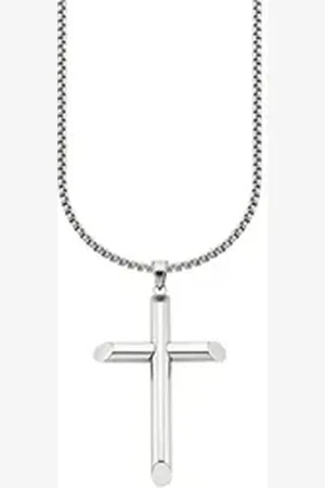 Bruno Banani Kette mit Anhänger Schmuck Geschenk Halsschmuck Halskette mit Anhänger großes Kreuz silberfarben