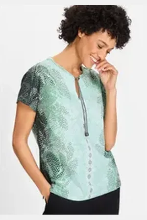 Olsen Print-Shirt (1-tlg) aus reiner Baumwolle grün 38 Damen