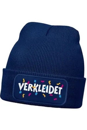 MoonWorks Strickmütze Herren Beanie Patch Strickmütze mit Spruch Aufdruck Fasching Karneval blau