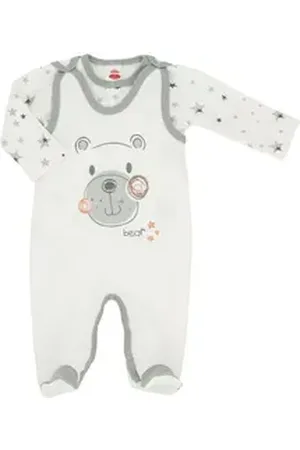 Makoma Strampler Baby Strampler Set mit Langarmshirt Mädchen & Jungen Neutal Teddy (Set, 2-tlg) aus reiner Baumwolle weiß 56