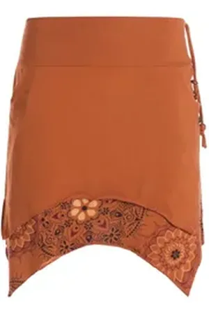 Vishes Minirock Asymmetrisch Rock Mandala und Blumen-Muster breiter Bund mit Kordelzug Alternative Bekleidung, Ethno, Hippie, Retro Style orange 34