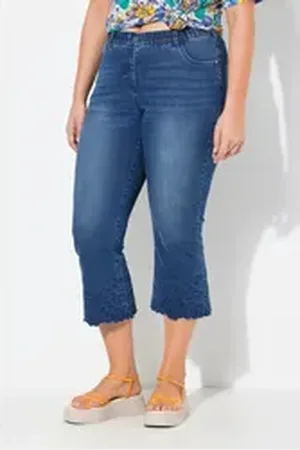 Ulla Popken Regular-fit-Jeans 7/8-Jeans Marie Stickerei Schlaghose ausgestellt blau 58