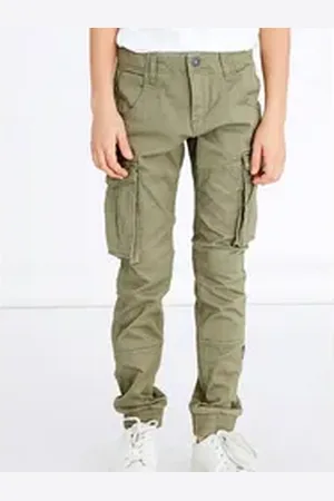 NAME IT Cargohose Cargo Hose für Jungen Jogger Chino Freizeithose NKMRYAN NKMRYAN CARGO R TWI PANT 2222-BA NOOS grün 140