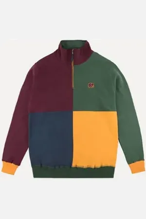 TRENDSPLANT Rundhalspullover Color Block Half Zip Sweater "Harlequin" grün XXL