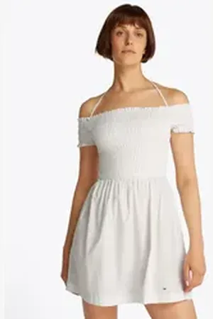 Tommy Hilfiger Smokkleid TJW RUCHE F&F POPLIN DRESS EXT in Smok-Optik weiß XS (34)