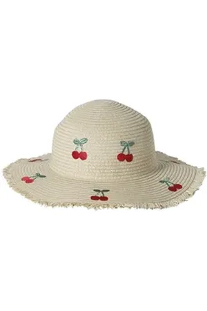 Vertbaudet Beanie Mädchen Sonnenhut aus Papierfaser mit Kirschen weiß 128/140