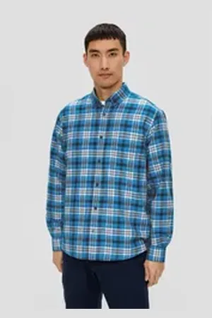 QS by s.Oliver Langarmhemd Regular: Button Down-Hemd Tape blau XL