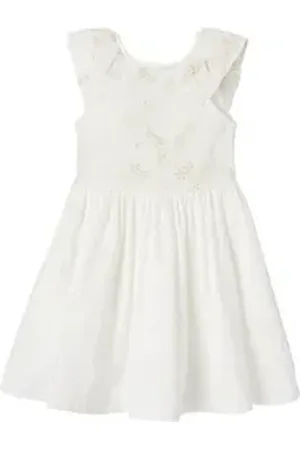 Vertbaudet Minikleid Mädchen Festkleid mit gestickten Glanz-Blumen weiß 158