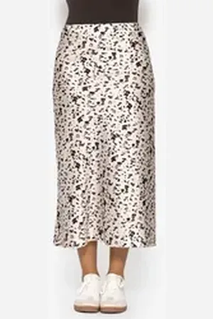 SASSYCLASSY Minirock Midi Satinrock Damen Elegant mit Animal Print A-Linie Rock lang aus Satin in High-Waist Sitz mit Gummibund Beige beige L