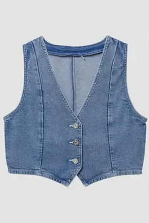 QS by s.Oliver Steppweste Denim-Weste mit Glitzer-Finishing blau 134/140