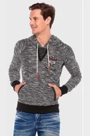 Cipo & Baxx Kapuzenpullover Sweatshirt mit melierten Design grau M