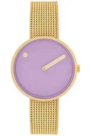 Picto Quarzuhr 34033-0914, Lila Ziffernblatt mit goldenem Armband goldfarben