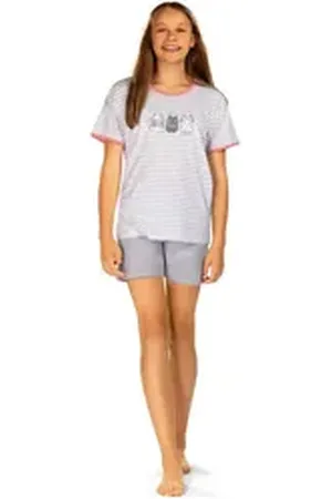 Comtessa Schlafanzug Comte Kids (Set, 2 tlg., 2-teilig) Mädchen Pyjama Shorty Kurzarm Baumwolle grau|lila 140