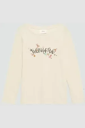 QS by s.Oliver Langarmshirt Longsleeve mit Glitzerprint Glitzer beige 92/98